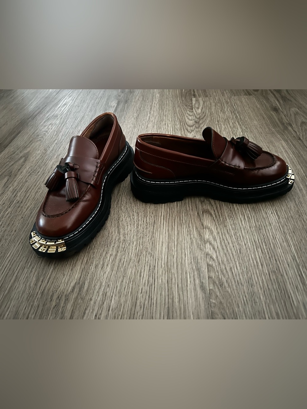 Women’s Sandro Brown Leather Tassel Loafers with Chunky Black Sole